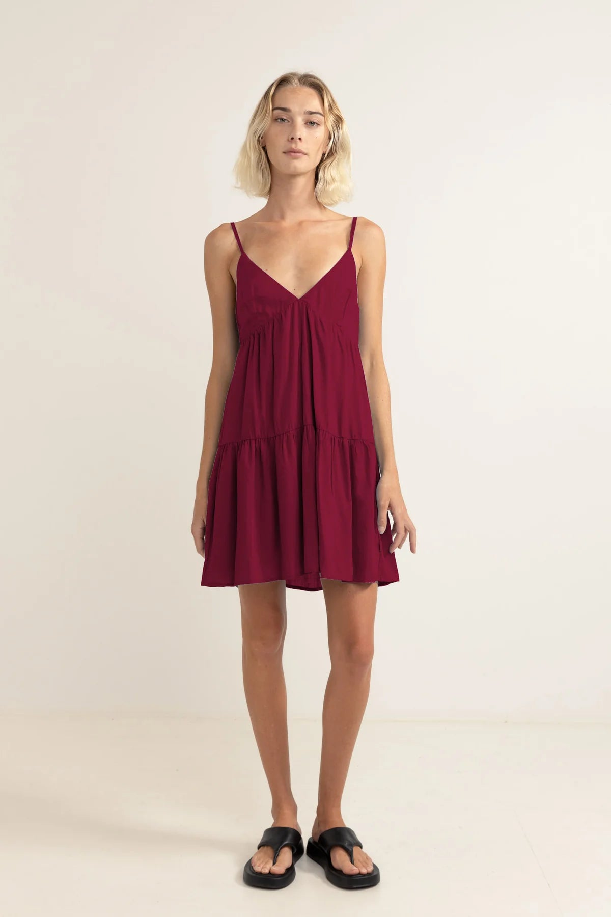 Rhythm Classic Tiered Mini Dress Sangria