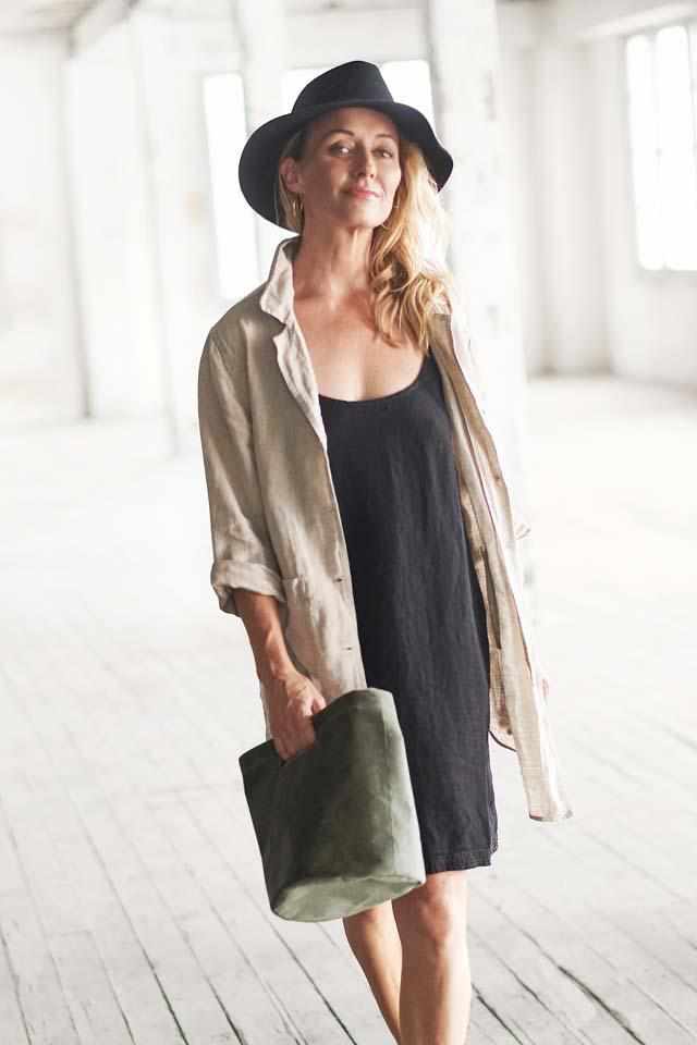 Eadie Slip Dress 100% Linen Black