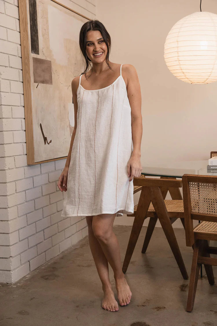 Eadie Carter Fundamental Linen Slip Dress White/Nutmeg - Goddess Noosa Eadie Carter Fundamental Linen Slip Dress White/Nutmeg - Goddess Noosa