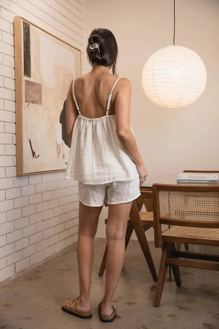 Eadie Carter Fundamental Linen Cami White/Nutmeg