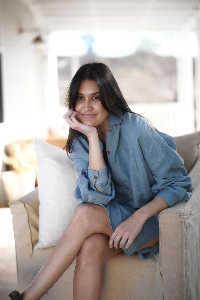 Eadie Linen Shift Dress Blue