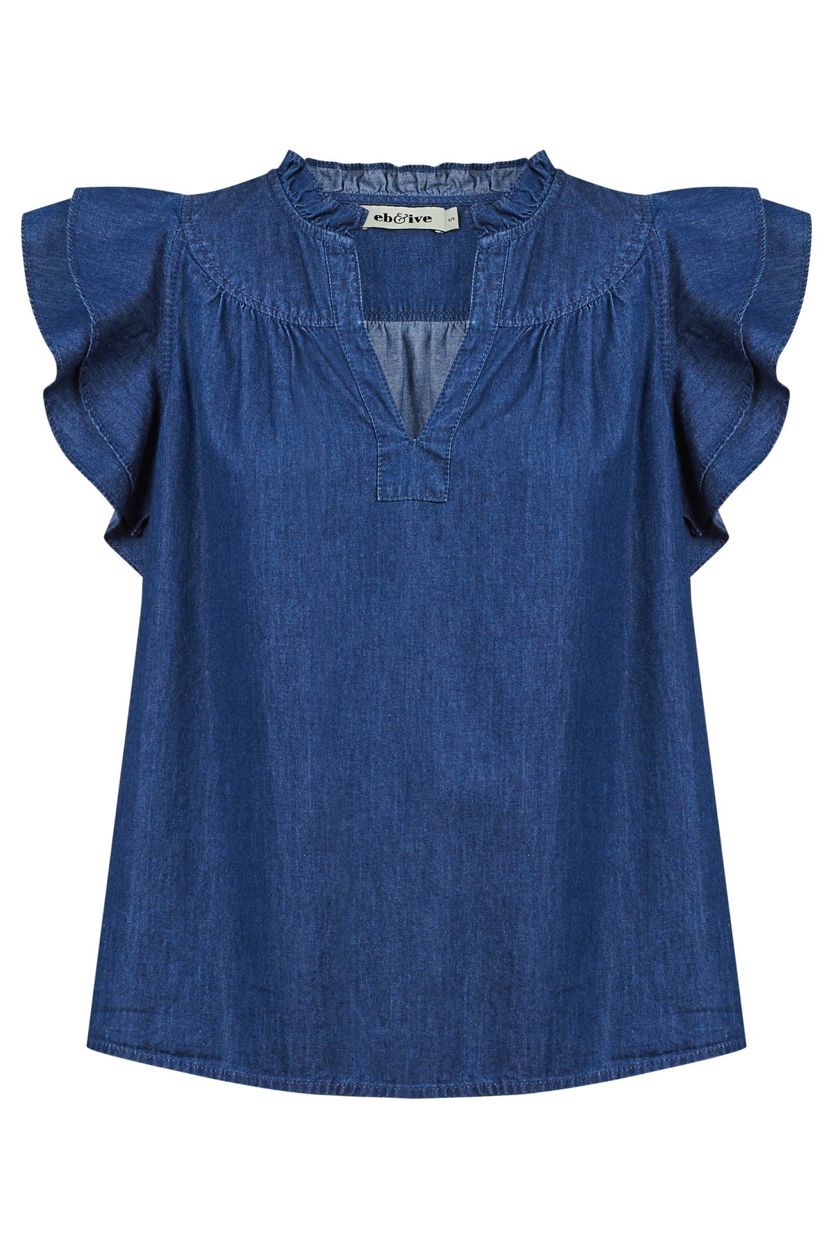 Eb & Ive Melenia Denim Frill Top Indigo