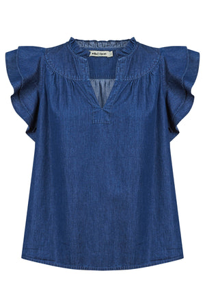 Eb & Ive Melenia Denim Frill Top Indigo