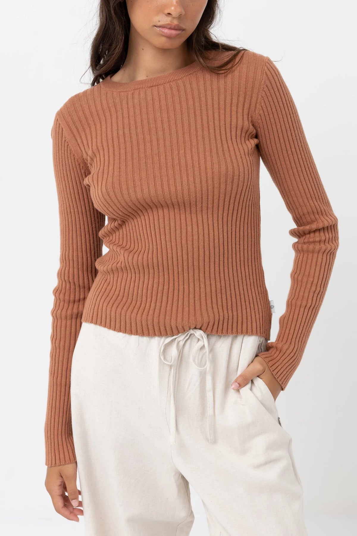 Rhythm Classic Knit Long Sleeve Top Cinnamon