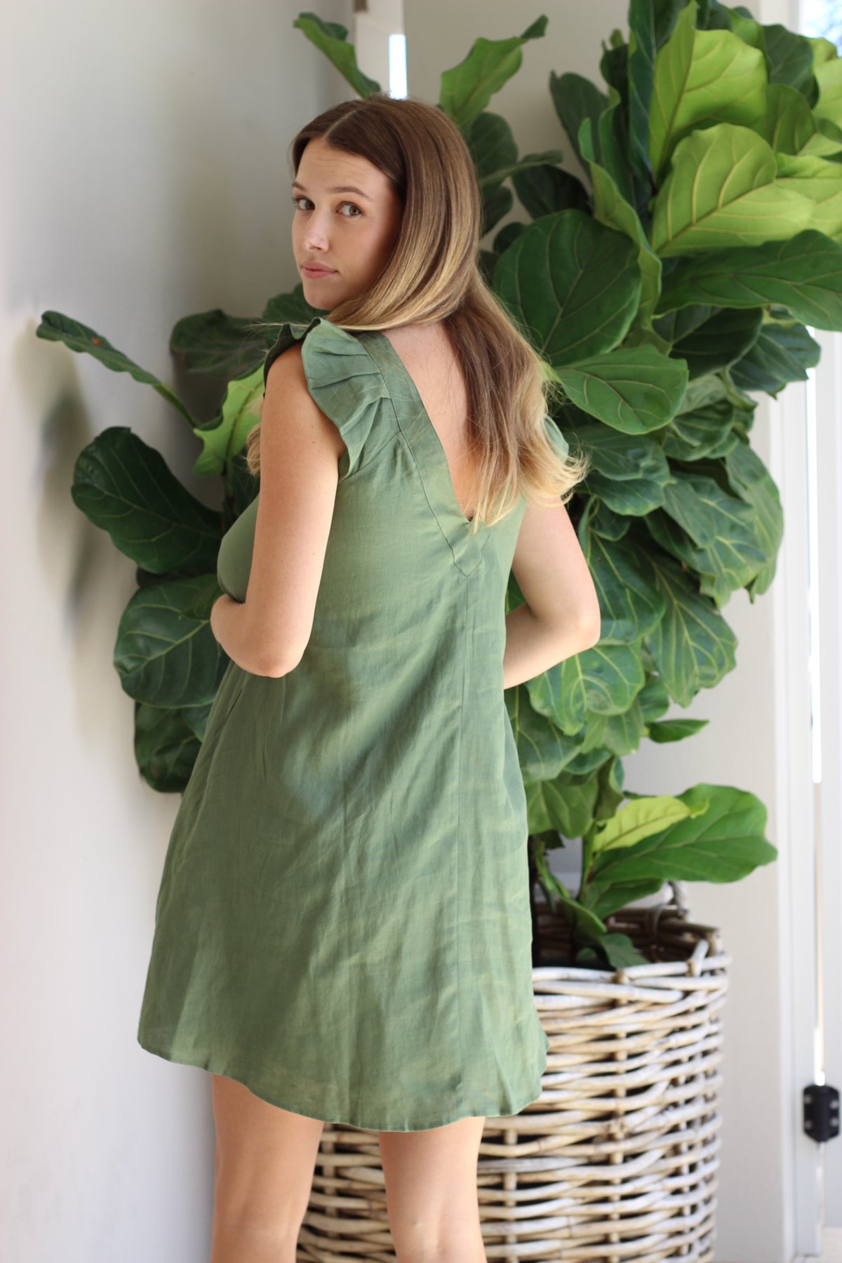 Eb & Ive Nala Short Dress Dark Fern