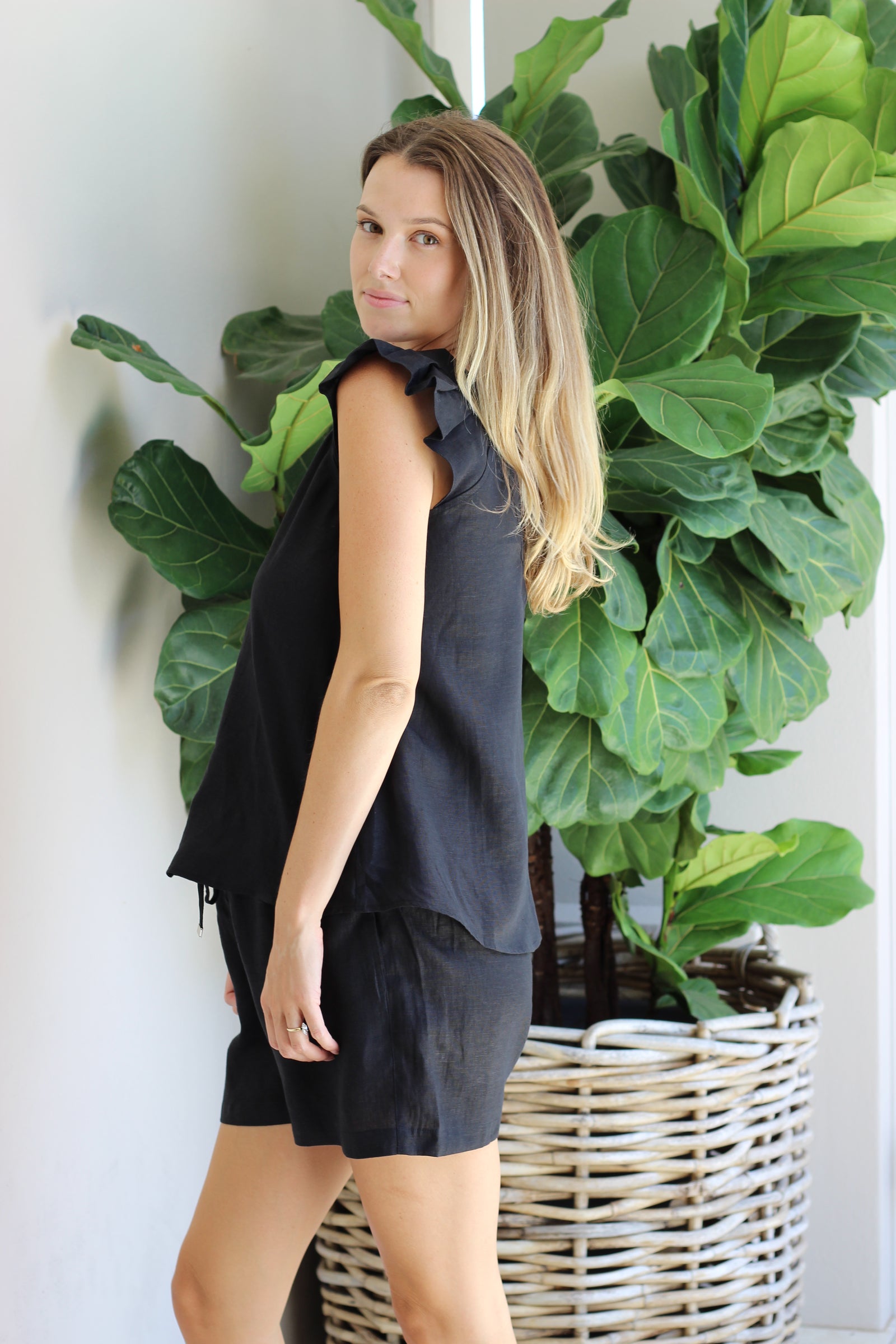 Haven Noosa Relaxed Linen Shorts Ebony