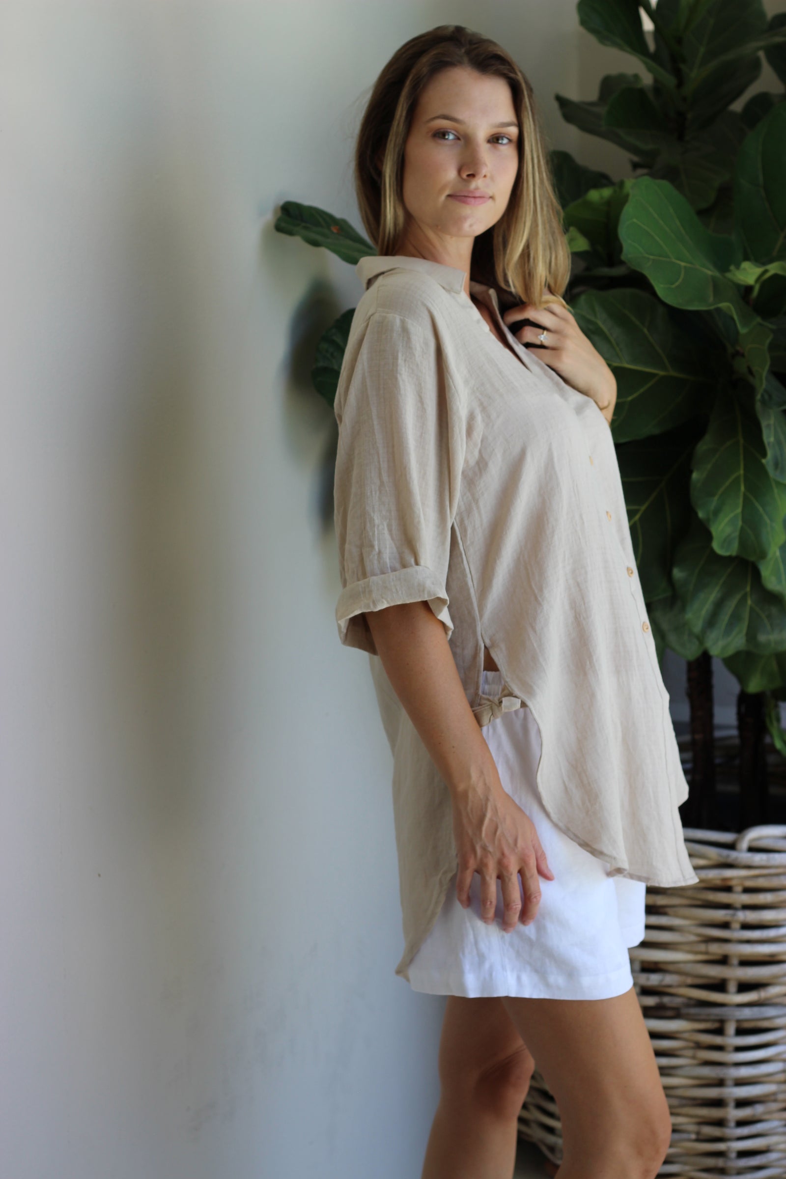 MISS M SHIRT DRESS BEACHCOVER BEIGE