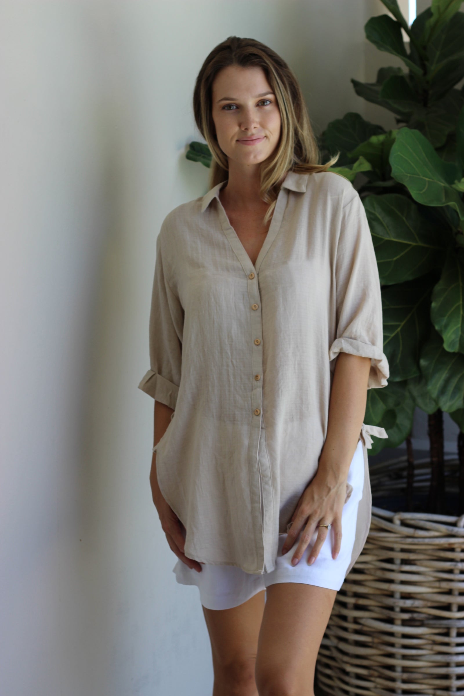 MISS M SHIRT DRESS BEACHCOVER BEIGE