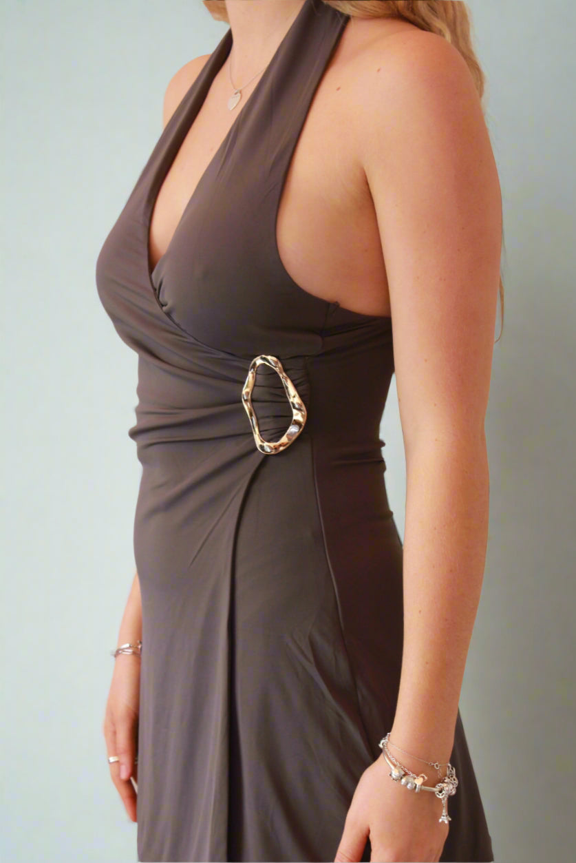Thanne Halter Buckle Dress Grey