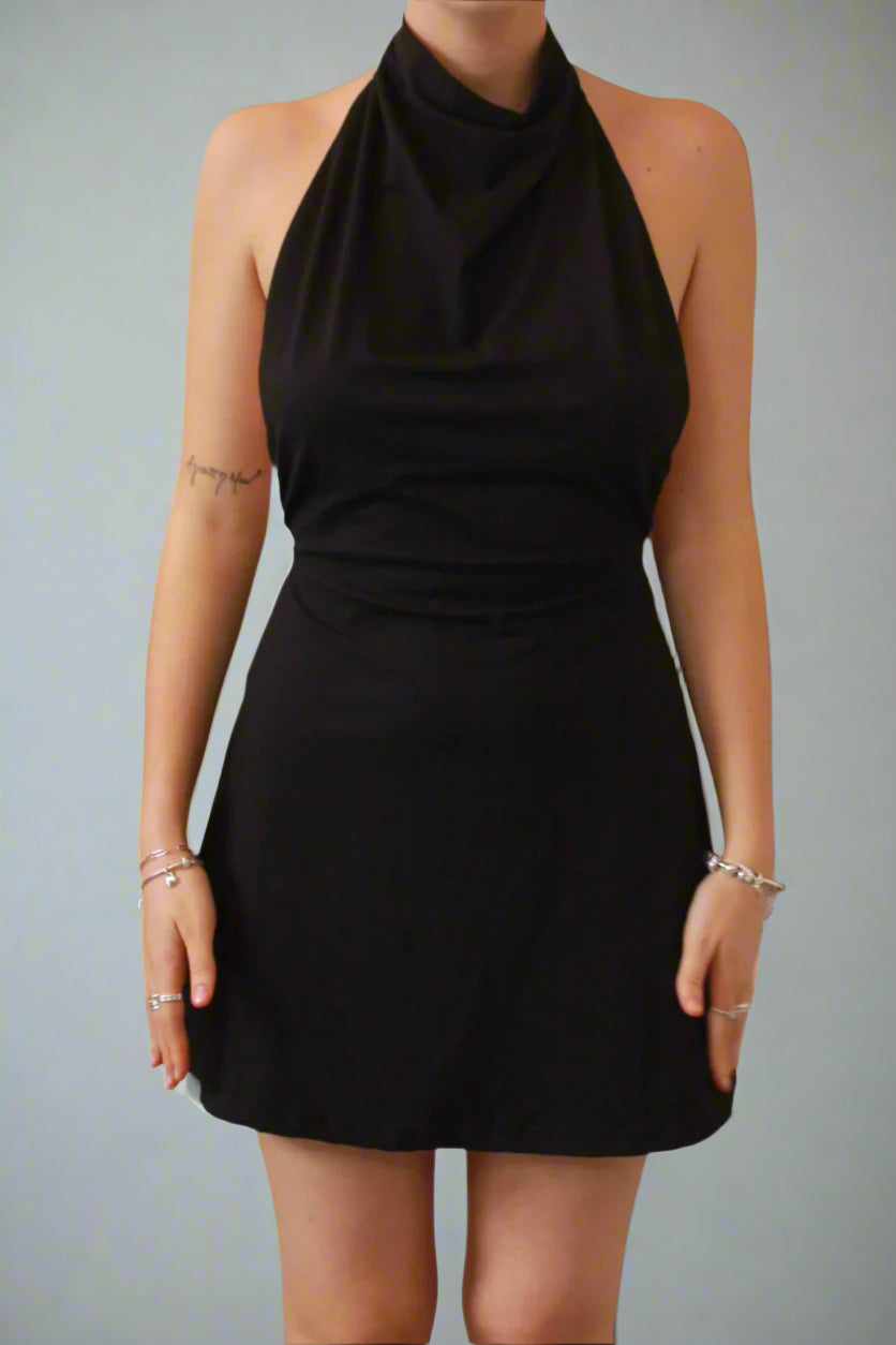 Thanne Knit Halter backless Dress Black