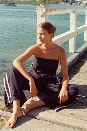 Rhythm Contrast Linen Strapless Top Ocean