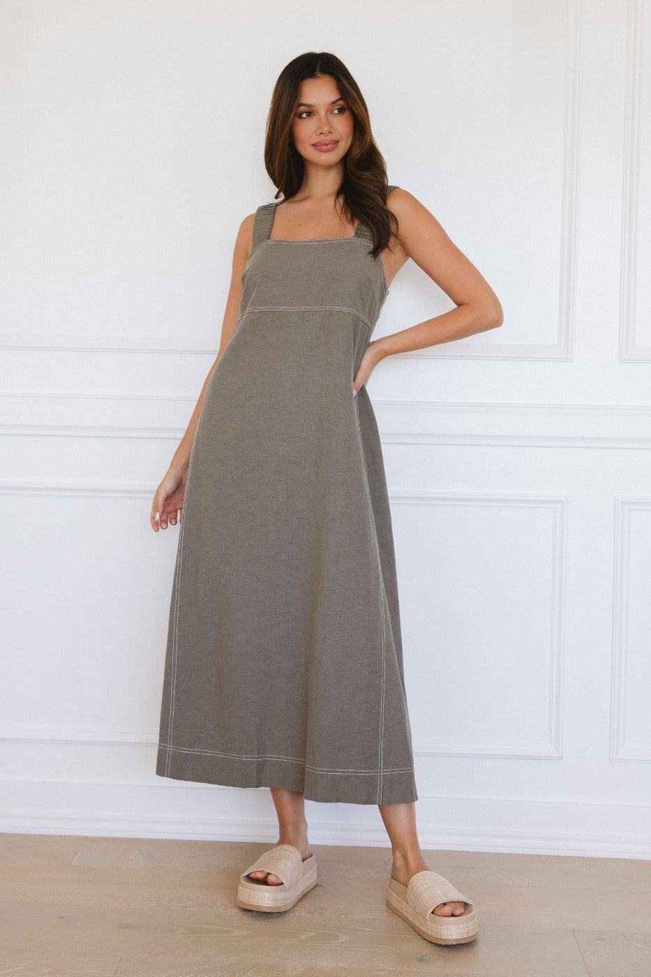 Label of Love Stitched Maxi Dress Khaki