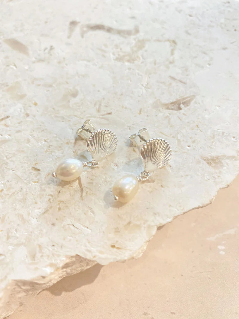 Angels Whisper Clamshell Pearl Sterling Silver Plated Earrings