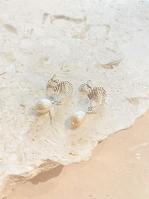 Angels Whisper Clamshell Pearl Sterling Silver Plated Earrings