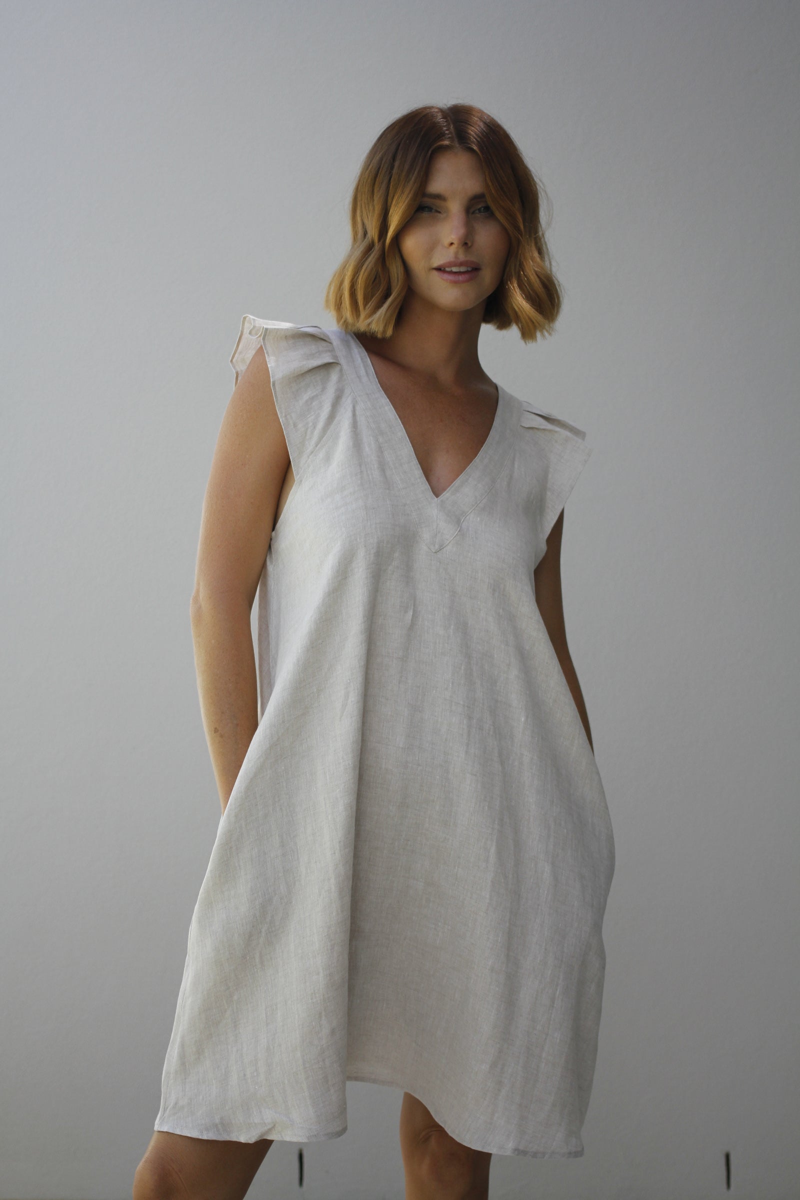 Eb & Ive Nala Short Linen Dress Tusk