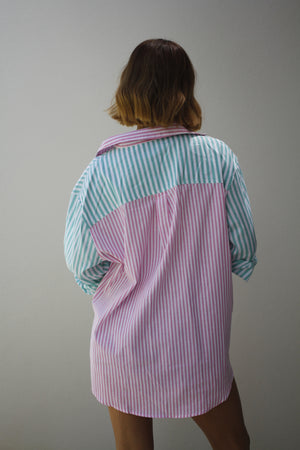 Thanne Block Stripe Shirt Green/Pink