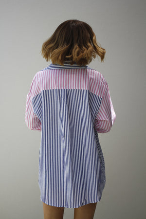 Thanne Block Stripe Shirt Nvy/Pnk