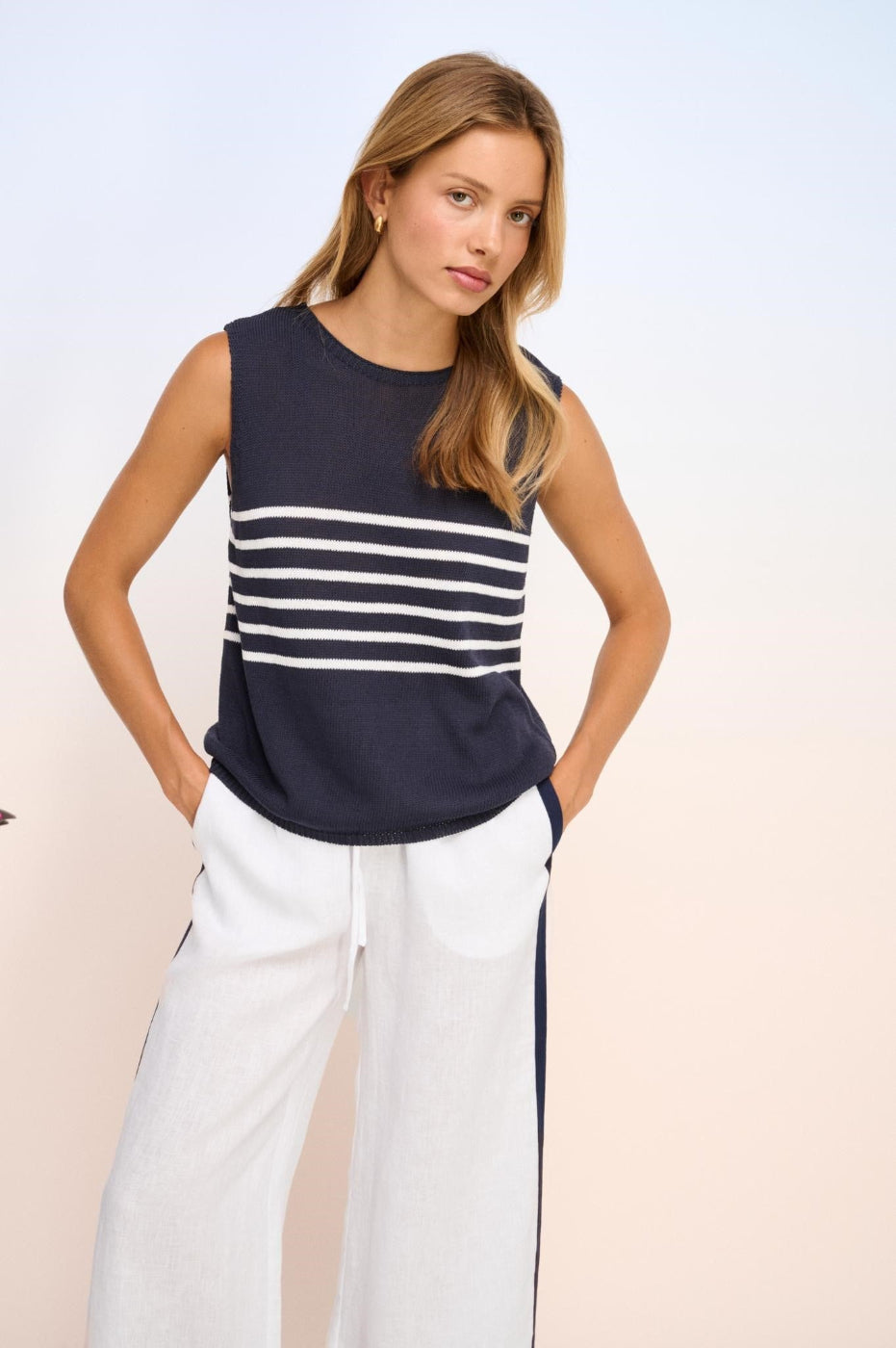 Little Lies Monaco Spring Tank Navy/White