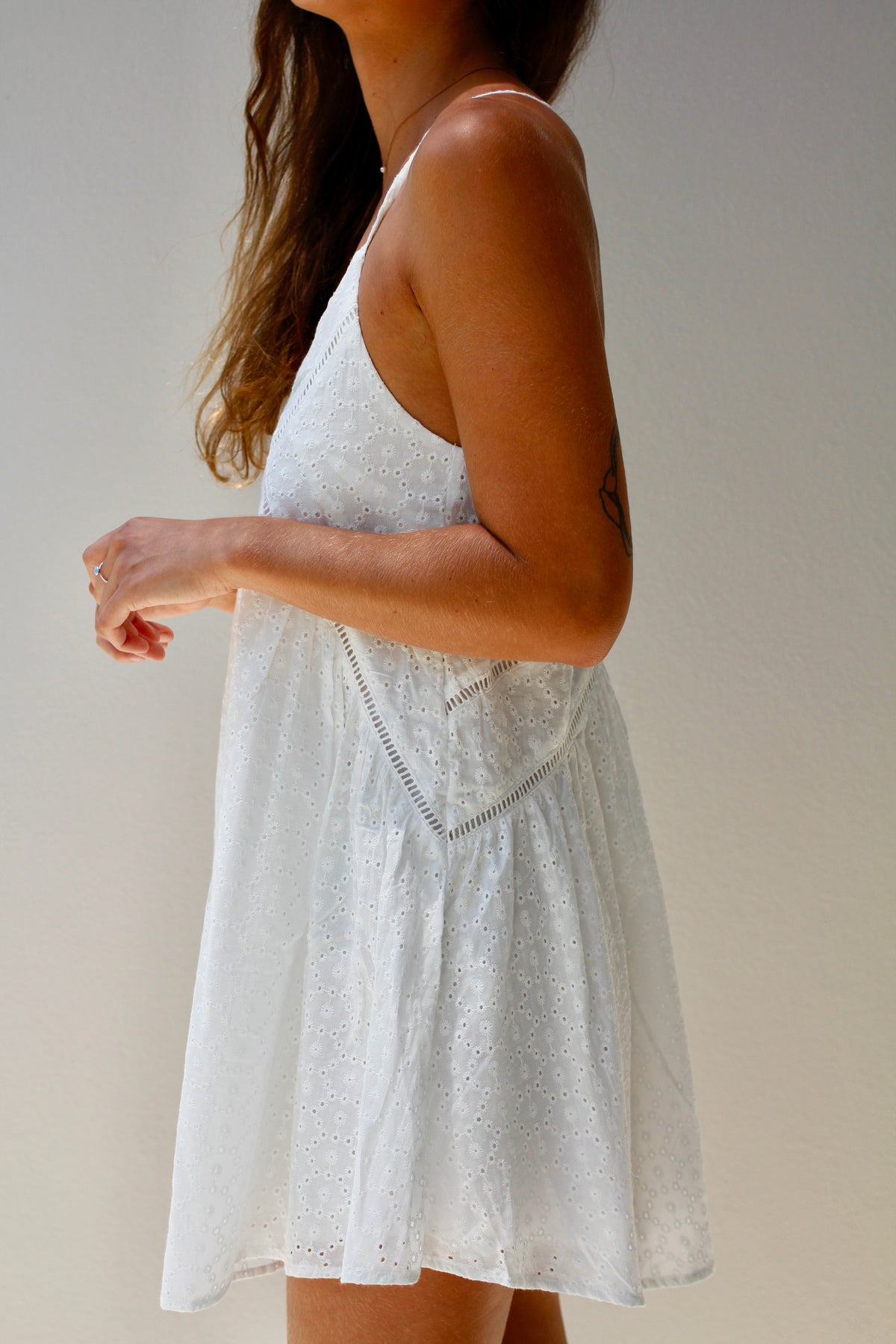 Goddess Anglaise Zip Dress White