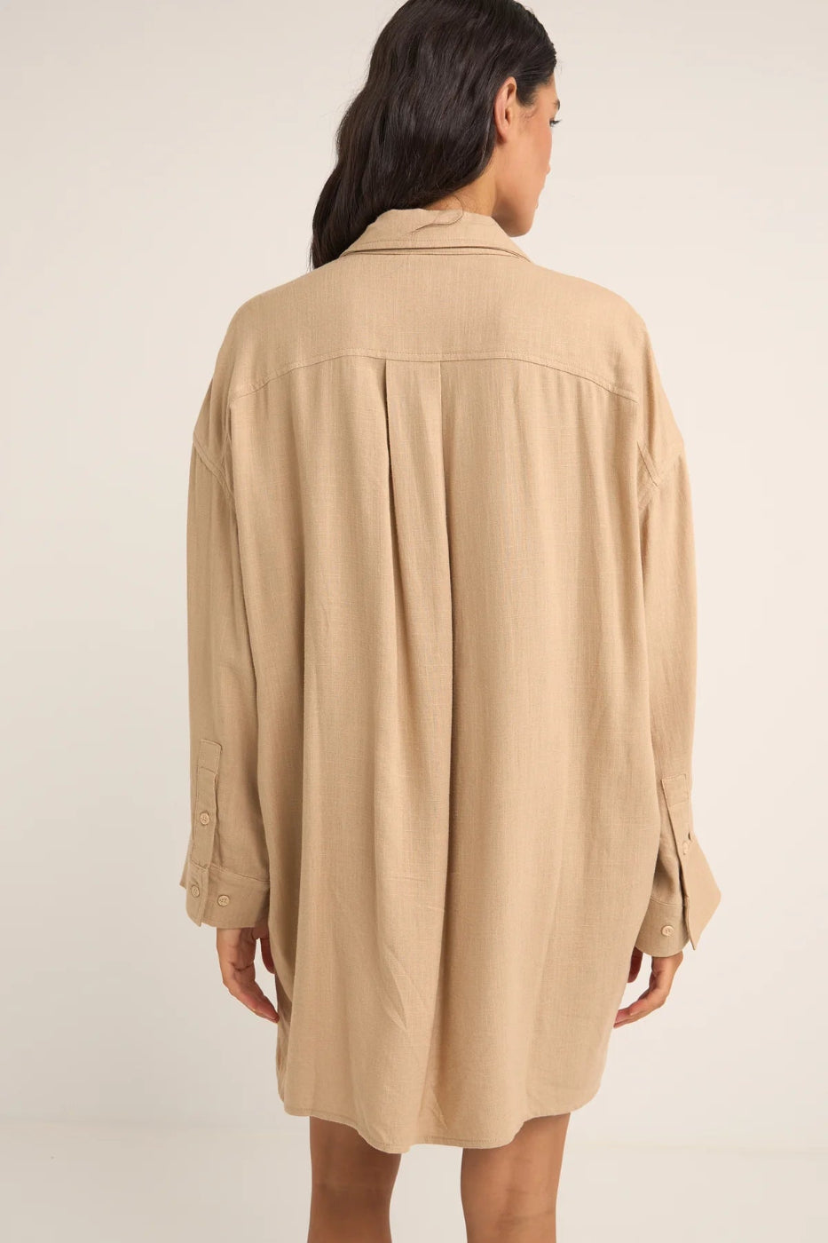 Rhythm Sun Ray Long Sleeve Shirt Dress Sand