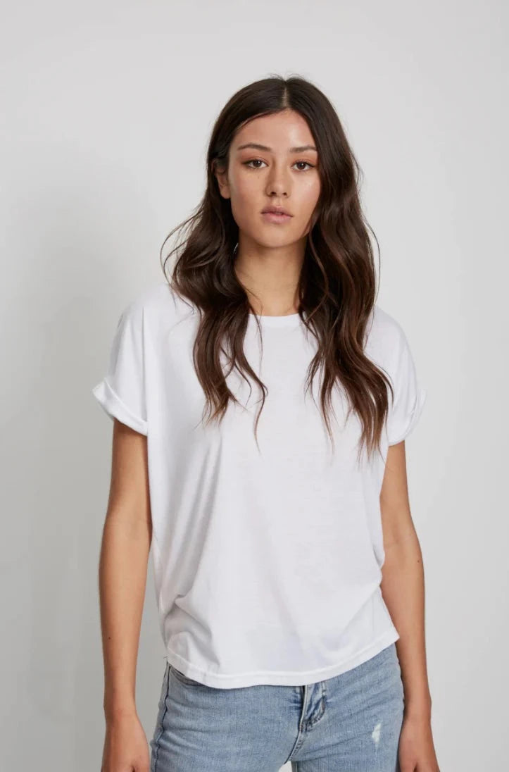 Little Lies Roll Sleeve Tee White