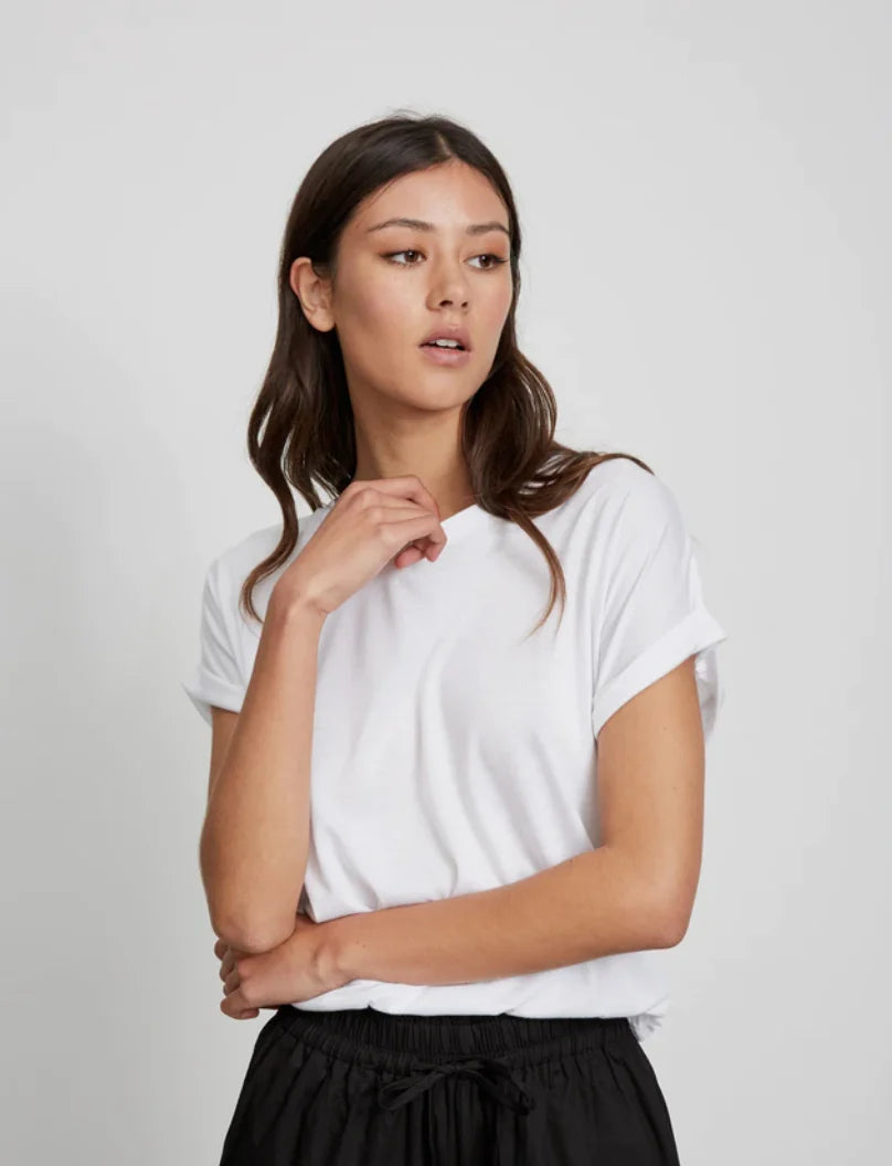 Little Lies Roll Sleeve Tee White