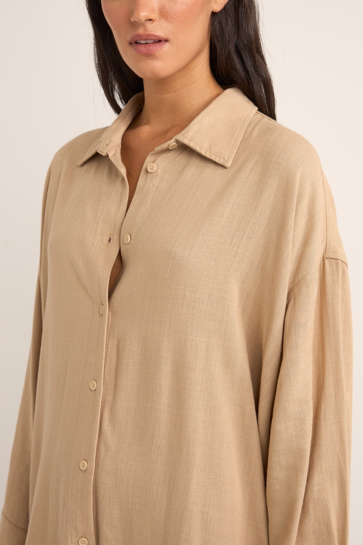Rhythm Sun Ray Long Sleeve Shirt Dress Sand