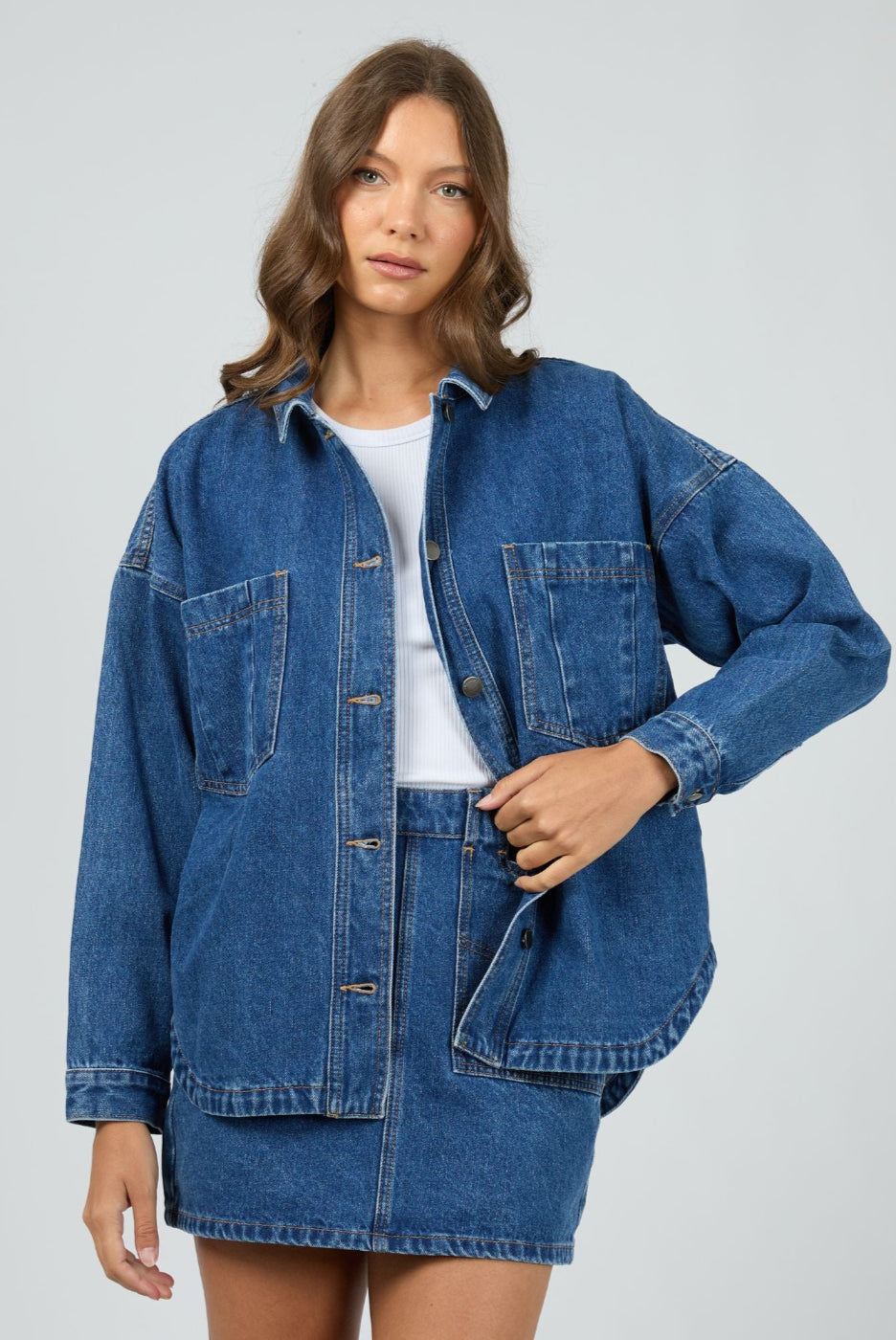 All About Eve Dale Shacket Heritage Blue