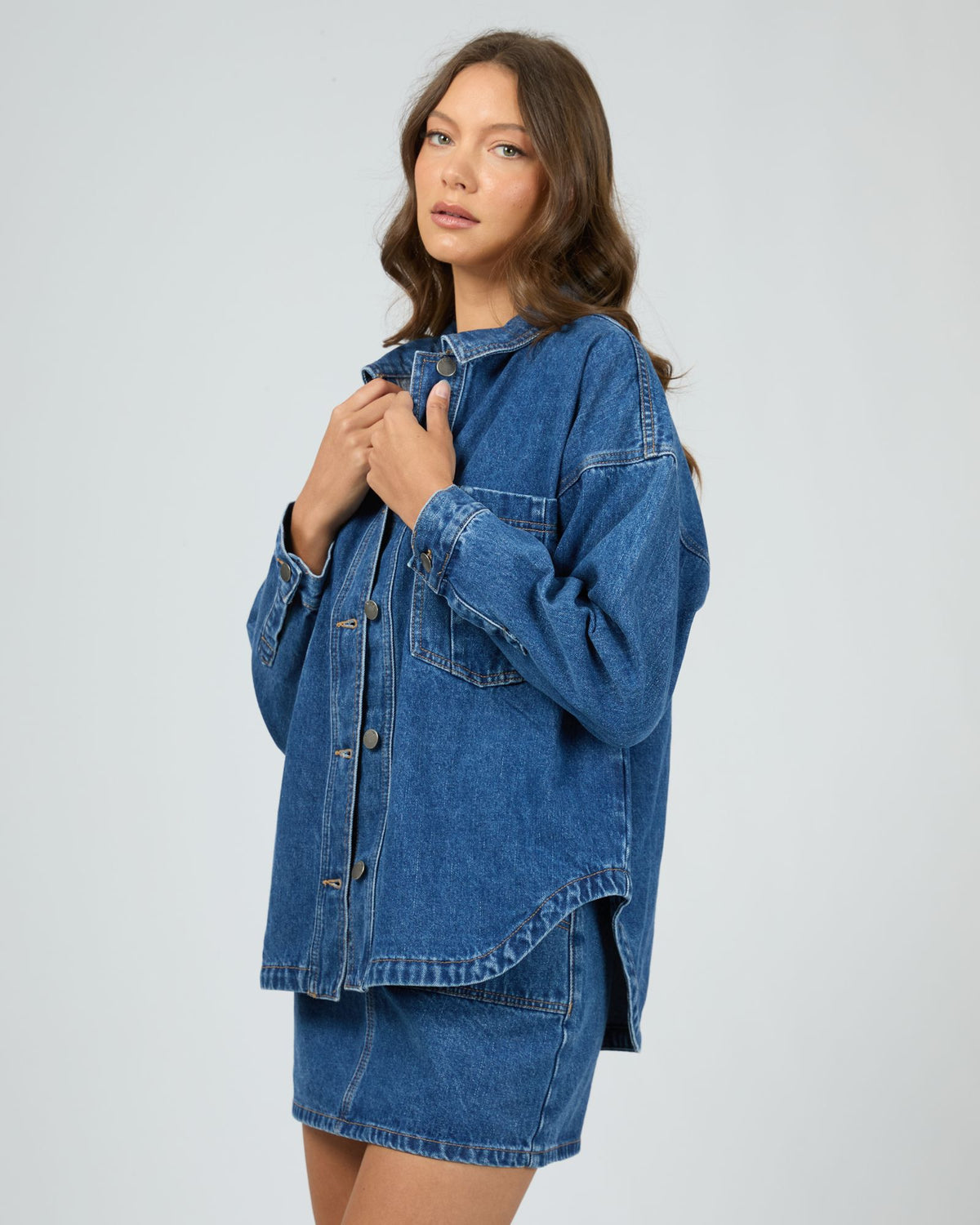 All About Eve Dale Shacket Heritage Blue