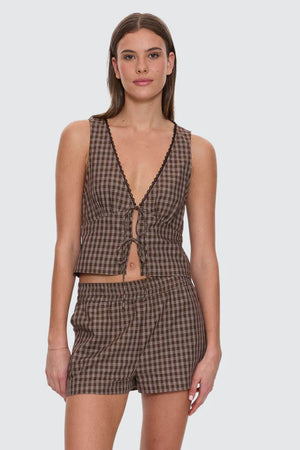 Thrills State Of Mind Check Top Postal Brown