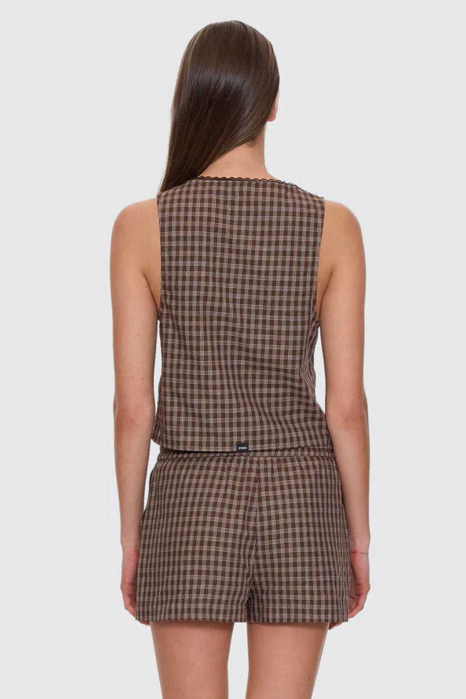 Thrills State Of Mind Check Top Postal Brown