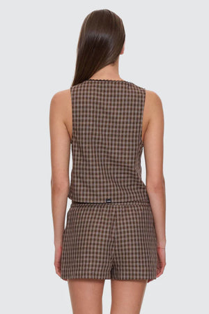 Thrills State Of Mind Check Top Postal Brown