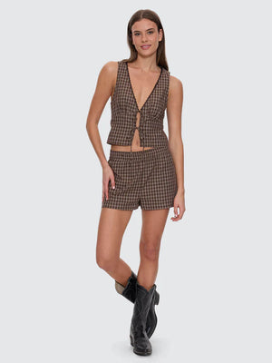 Thrills State Of Mind Check Top Postal Brown