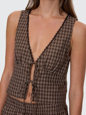 Thrills State Of Mind Check Top Postal Brown
