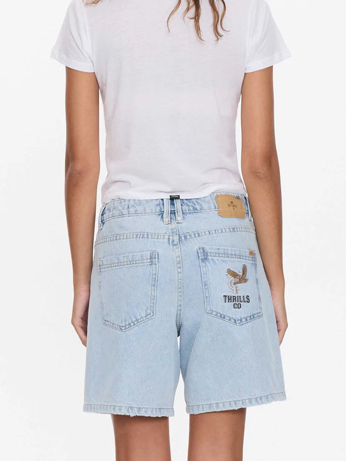 Thrills Billie Low Rise Baggy Embro Short - Serenity Blue