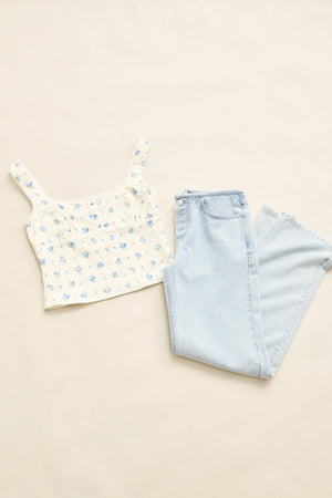 Rhythm Dahlia Button Down Top Sky