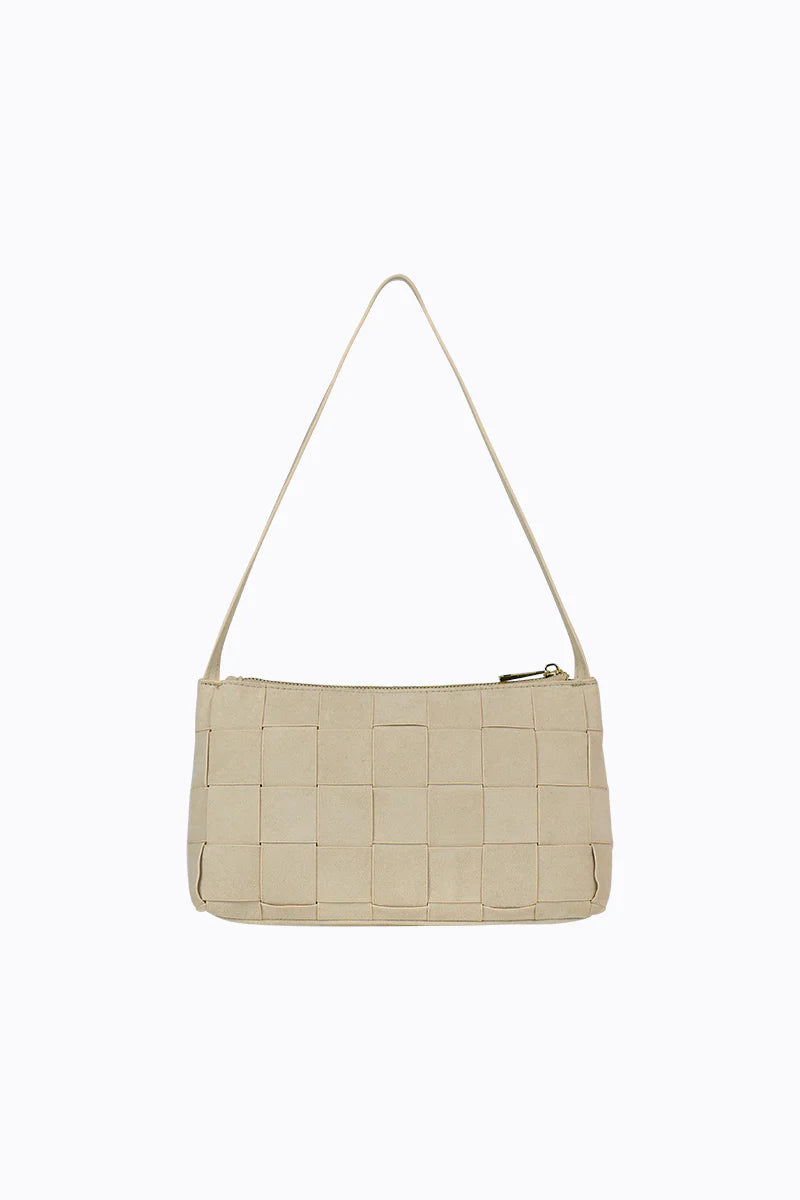Peta + Jain Portia Woven Shoulder Bag Beige Suede/Gold