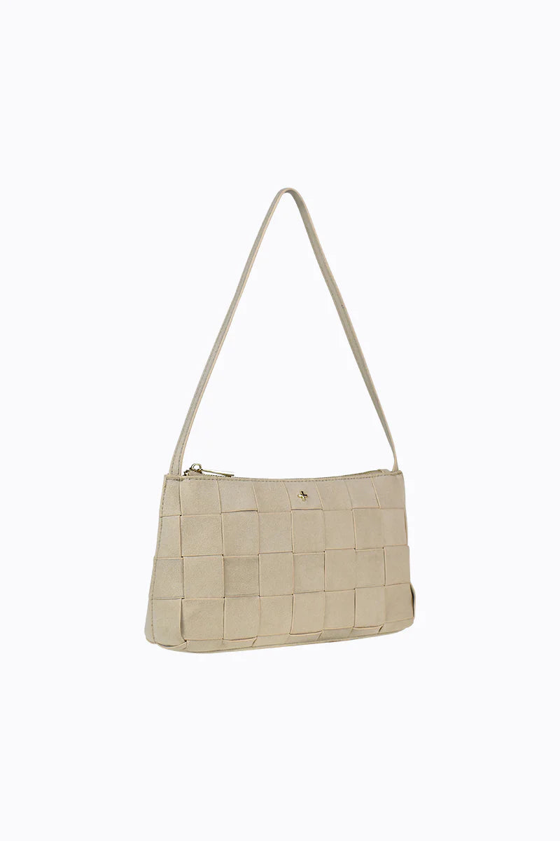 Peta + Jain Portia Woven Shoulder Bag Beige Suede/Gold