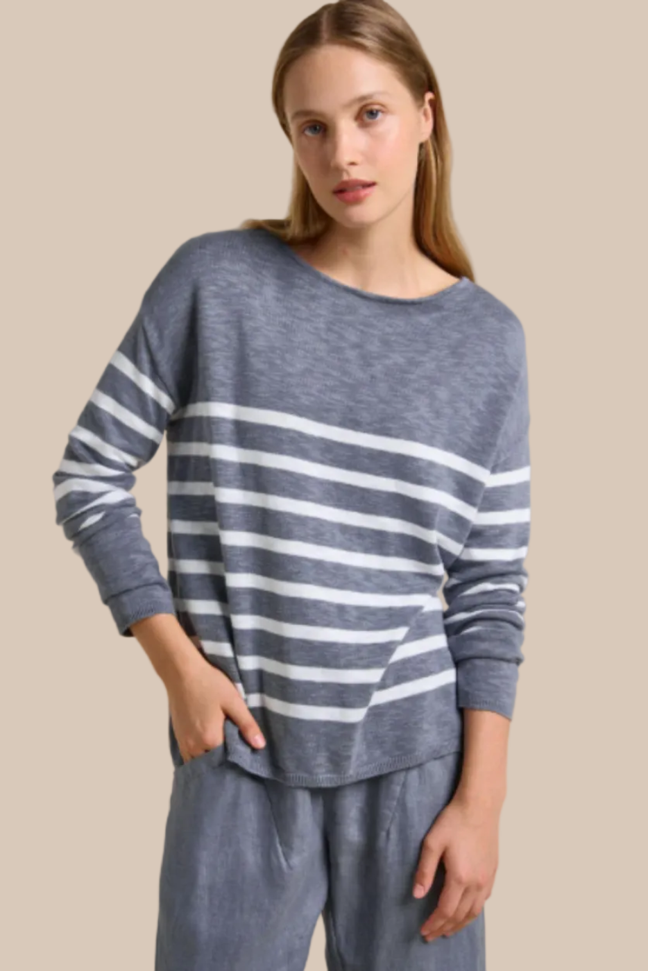 Little Lies Bobbie Top White/Steel Blue