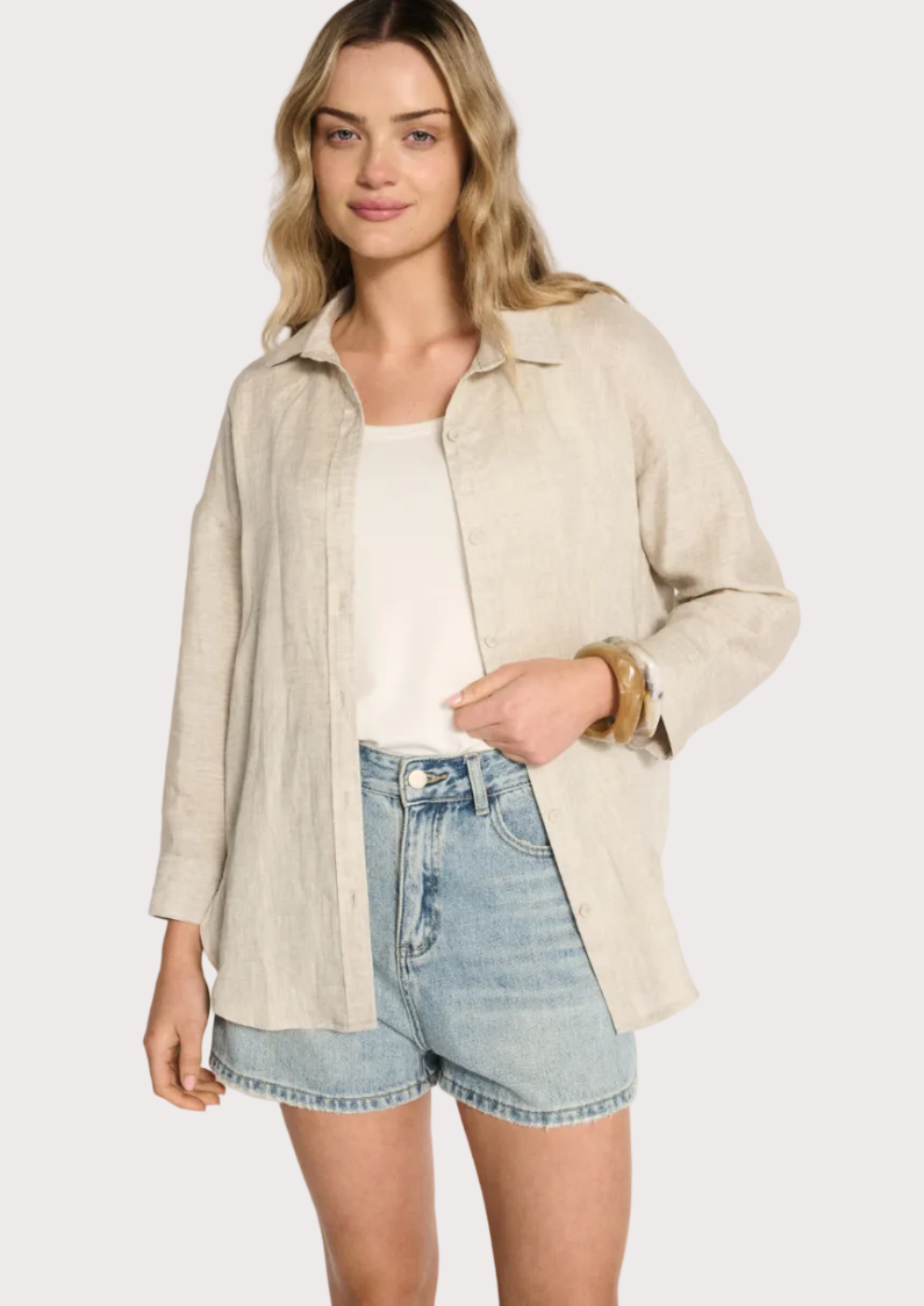 Little Lies Boyfriend Linen Shirt Natural