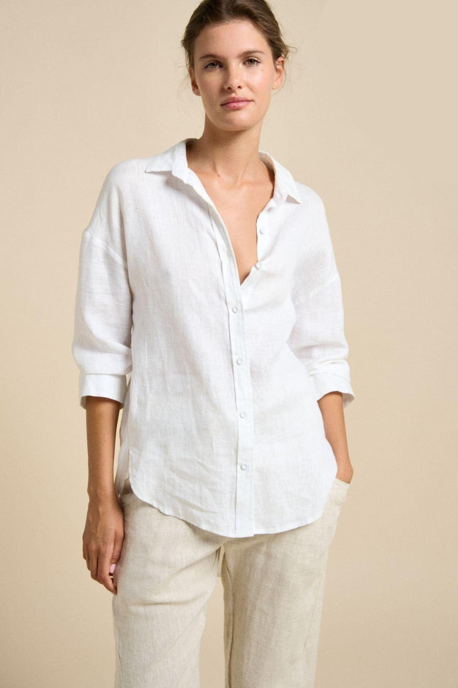 Little Lies Boyfriend Linen Shirt White