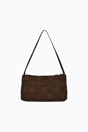 Peta + Jain Portia Woven Shoulder Bag Chocolate Suede/Gold