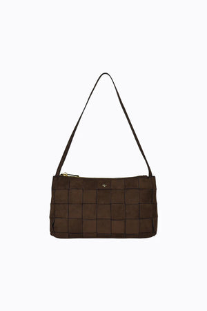 Peta + Jain Portia Woven Shoulder Bag Chocolate Suede/Gold