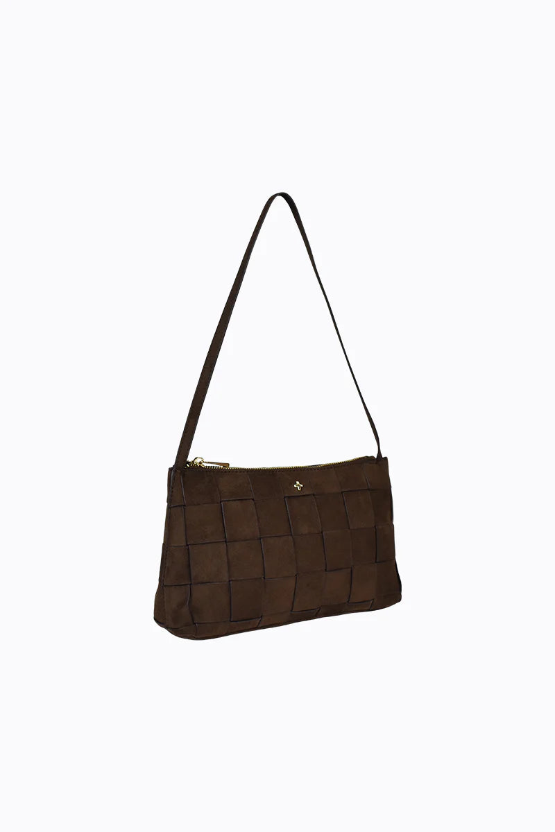 Peta + Jain Portia Woven Shoulder Bag Chocolate Suede/Gold