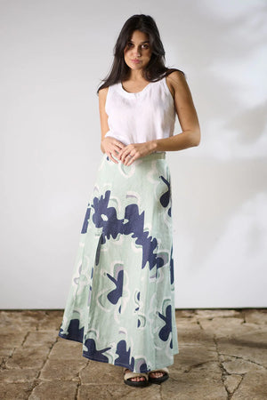 Eadie Amalfi Linen Maxi Skirt Sea Mist/Navy
