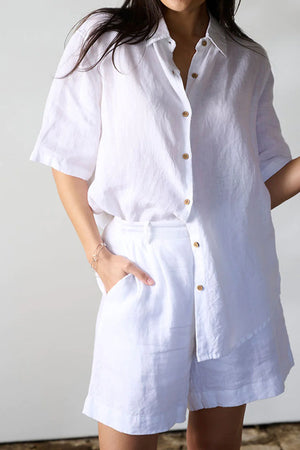 Eadie Capri Linen Shorts White