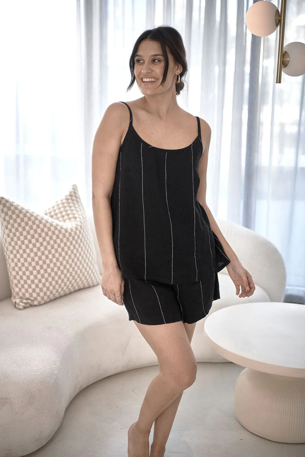 Eadie Linen Cami Black & White
