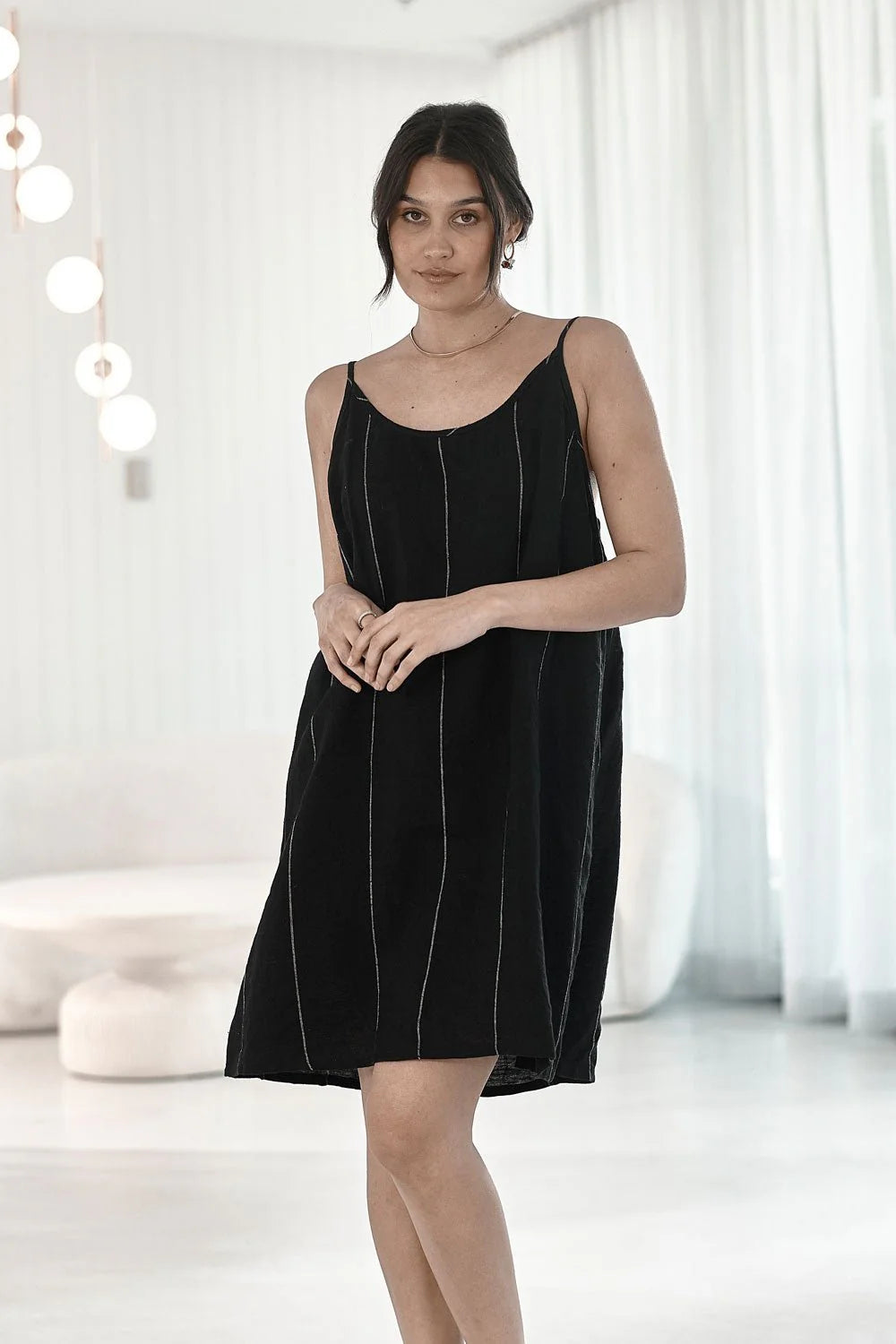 Eadie Carter Linen Slip Dress Black/White