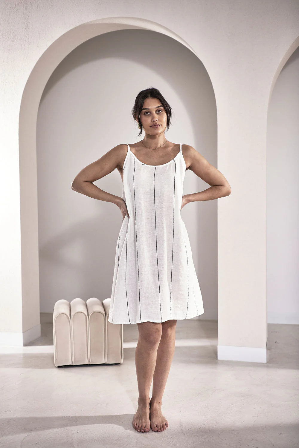 Eadie Carter Linen Slip White/Charcoal