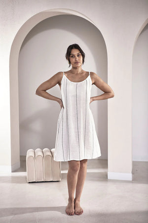 Eadie Carter Linen Slip Dress White/Charcoal